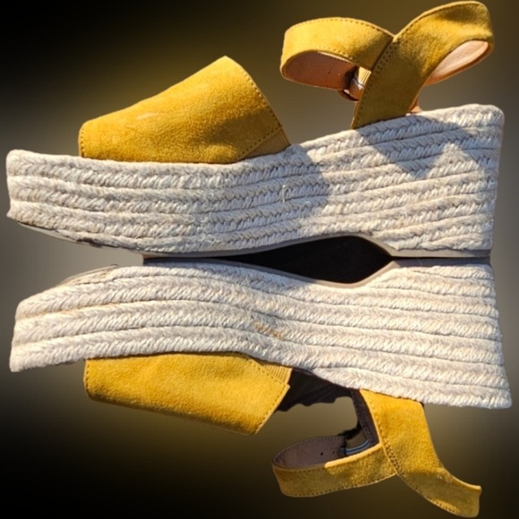 Yellow Suede Platform Espadrille Women's Sandals with Ankle Straps Size 9 - Picture 5 of 9